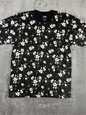 CSG Black Floral Print Tee Shirt Men’s Large Cotton